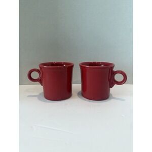 Red Fiestaware Coffee Cups O Ring Handle Set of 2 Homer Laughlin Mugs